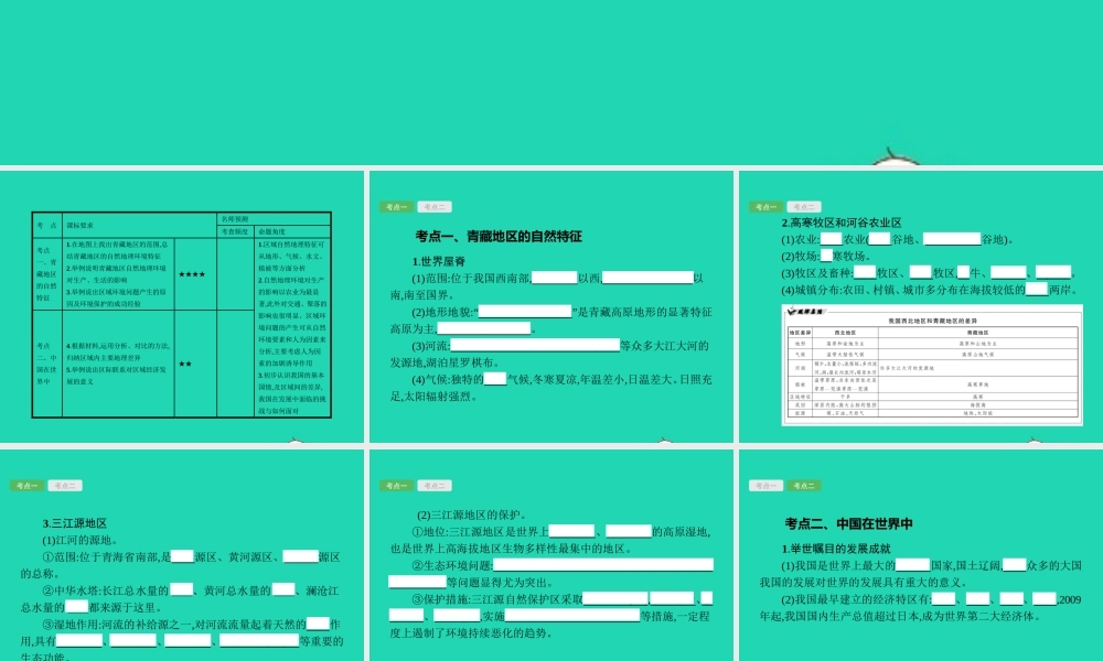 中考地理 第一编 基础篇 第四部分 中国地理下第23课时 青藏地区 中国在世界中课件
