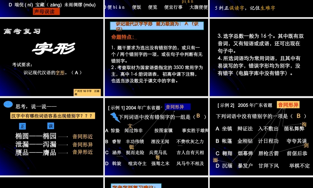 人教版高考复习 字音字形 试题