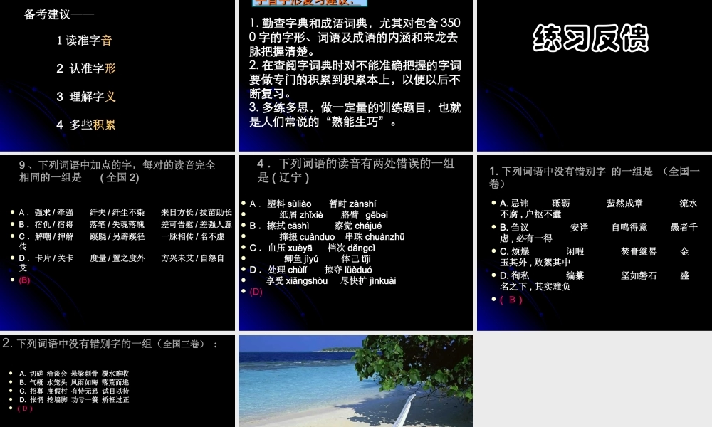 人教版高考复习 字音字形 试题