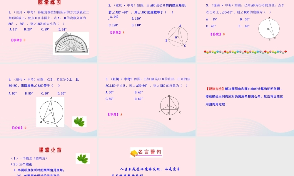 九年级数学下册 第28章圆281圆的认识 3圆周角课件 华东师大版 课件