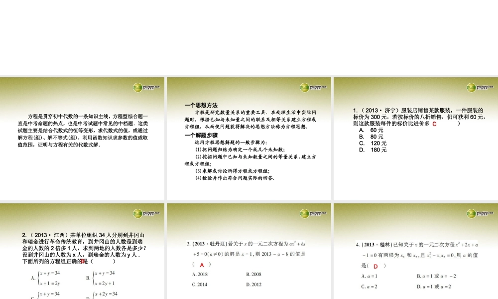中考数学 专题 方程型综合问题题型专讲专练课件(12、13真题为例)  课件