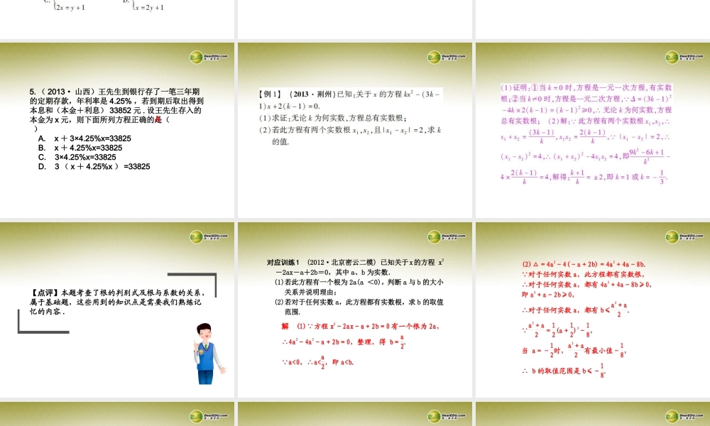 中考数学 专题 方程型综合问题题型专讲专练课件(12、13真题为例)  课件