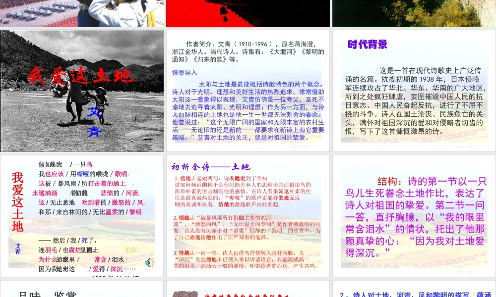 九年级语文下册(诗两首 乡秋愁 我爱这土地)优秀课件(38页) 人教新课标版 课件