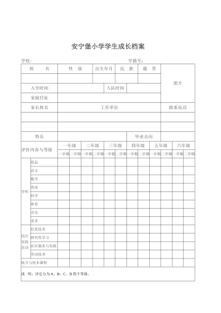 安宁堡小学学生成长档案窦丽琴