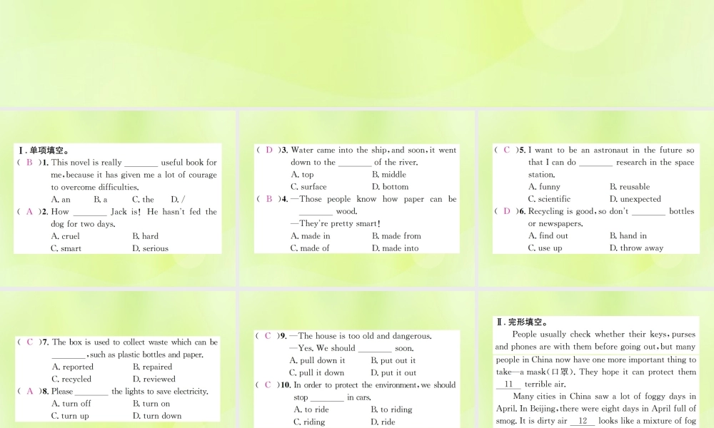 九年级英语全册 Unit 13 We re trying to save the earth Self Check习题课件 (新版)人教新目标版 课件