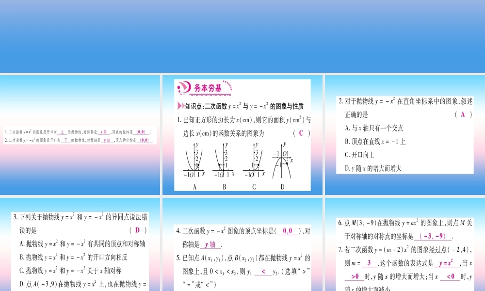 九年级数学下册 第2章 二次函数 22(二次函数的图象与性质)课堂导练课件(含中考真题)(新版)北师大版 课件