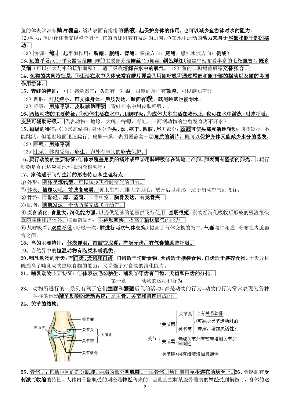 2013年最新版八年级上册生物复习提纲(2013年秋使用)_第2页