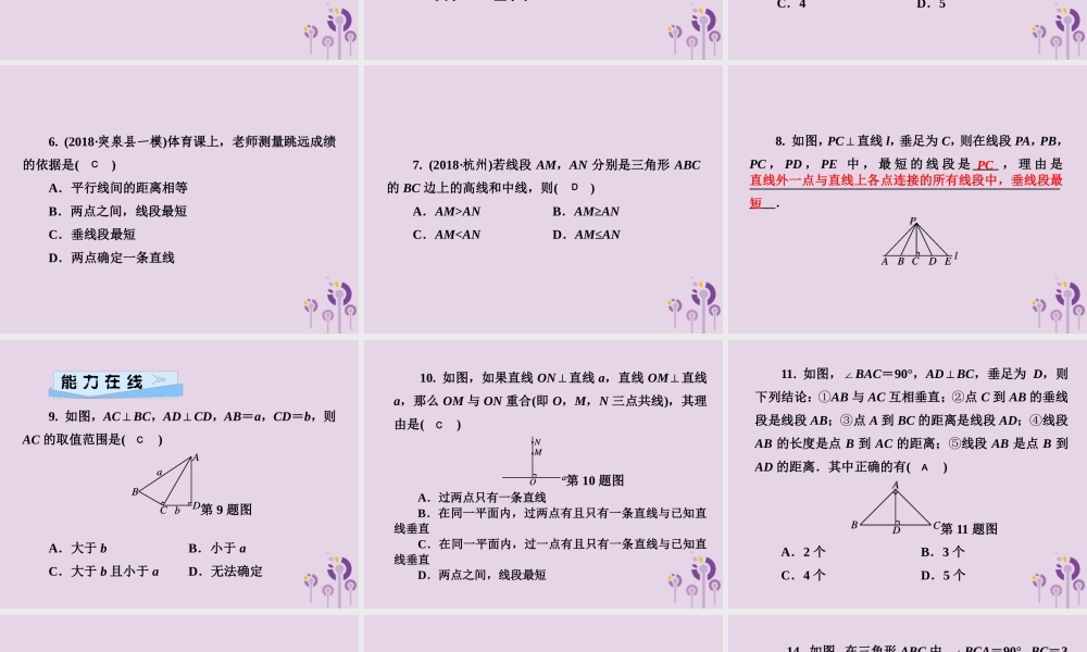 七年级数学下册 第4章(相交线与平行线)4.5 垂线 第2课时 点到直线的距离习题课件 (新版)湘教版 课件
