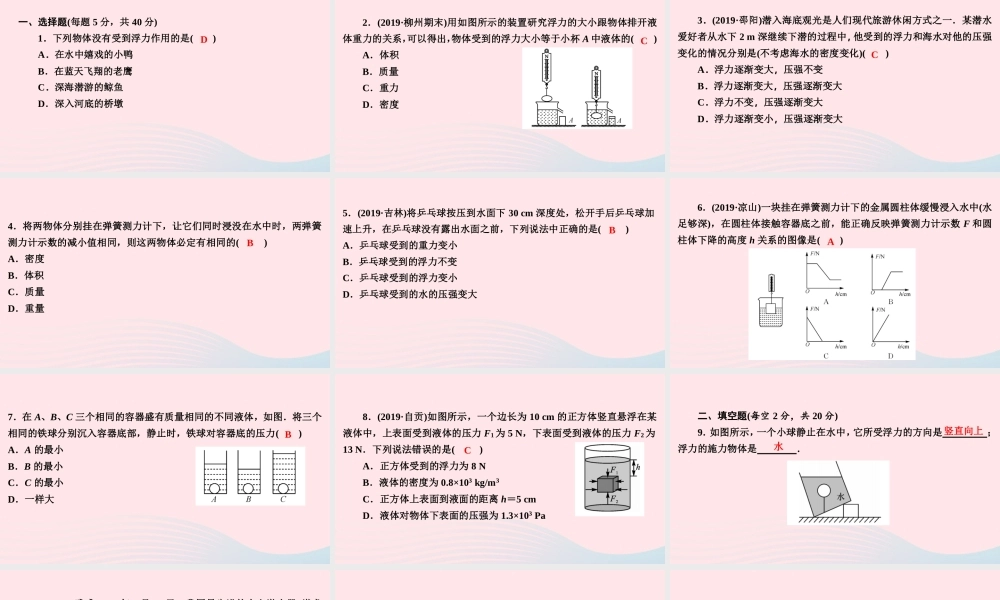 八年级物理下册 第九章 浮力与升力周周练(9.1 9.2)课件 (新版)粤教沪版 课件
