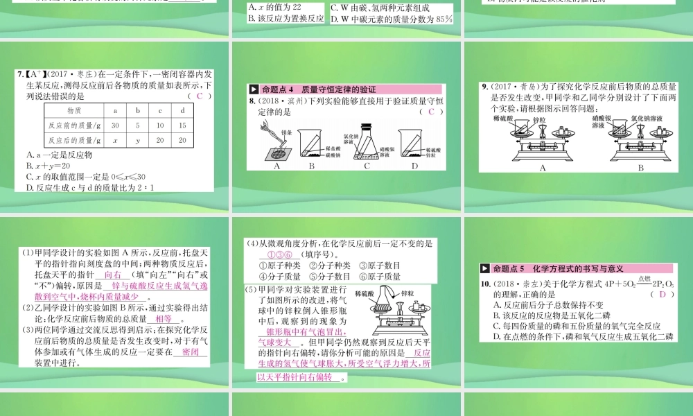 中考化学总复习 教材考点梳理 第五单元 定量研究化学反应课件 鲁教版 课件