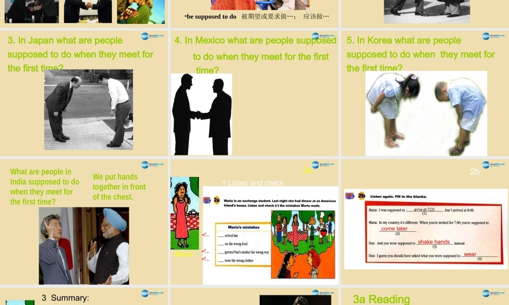 九年级英语全册 Unit 12 You re supposed to shake hands Section A课件 人教新目标版 课件