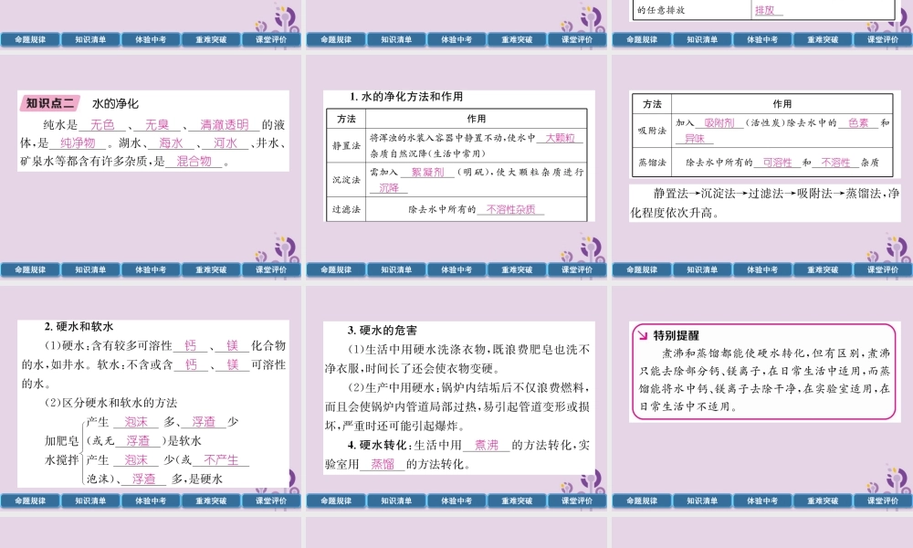 中考化学总复习 第1编 主题复习 模块1 身边的化学物质 课时3 自然界的水(精讲)课件