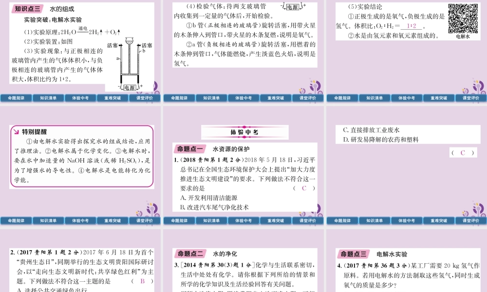 中考化学总复习 第1编 主题复习 模块1 身边的化学物质 课时3 自然界的水(精讲)课件