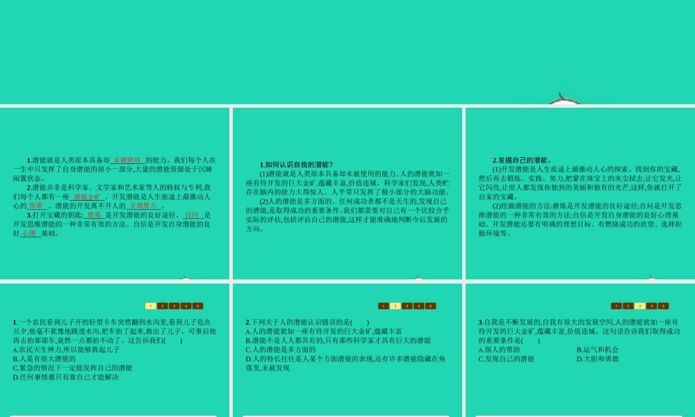 八年级政治下册 第一单元 勇敢做自己 第3课 你就是一道风景 第3课时 打开自己的宝藏课件 人民版 课件