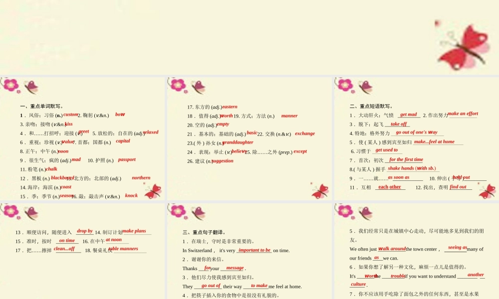 九年级英语全册 Unit 10 You re supposed to shake hands单元基础知识复习小测课件 (新版)人教新目标版 课件