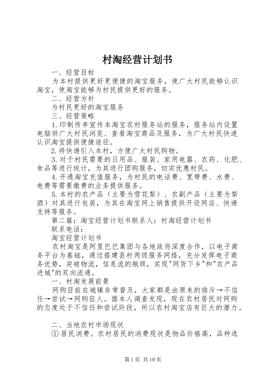 村淘经营计划书_第1页