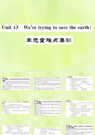 九年级英语全册 Unit 13 We re trying to save the earth重难点集训习题课件 (新版)人教新目标版 课件