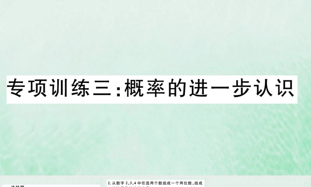 九年级数学下册 九上 复习专项训练三 概率的进一步认识习题讲评课件 (新版)北师大版 课件