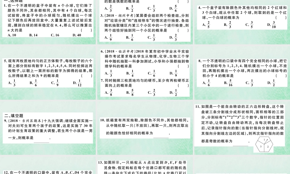 九年级数学下册 九上 复习专项训练三 概率的进一步认识习题讲评课件 (新版)北师大版 课件