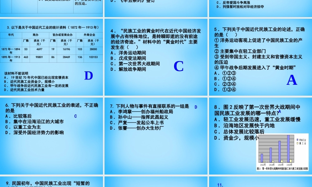 中考历史第一轮考点冲刺复习 八上 第六单元 第19课 中国近代民族工业的发展课件 新人教版 课件