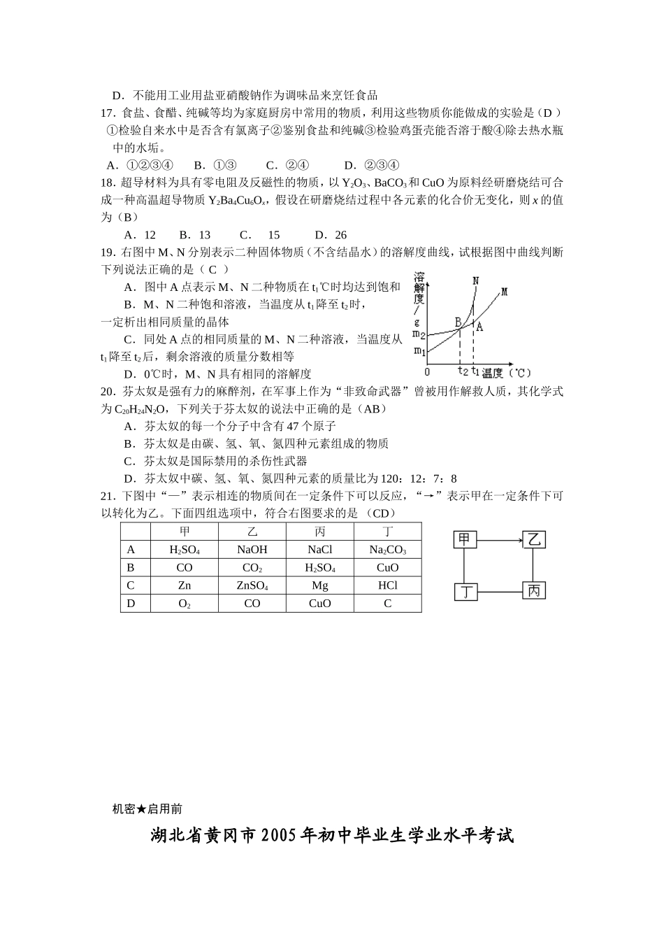 湖北省黄冈市2005年中考化学试题(Word版有答案)_第2页