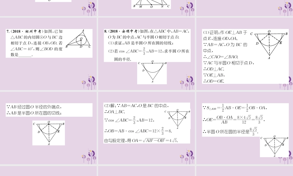 中考数学总复习 第一部分 教材知识梳理 第7章 圆 第2节 点、直线与圆的位置关系(精练)课件
