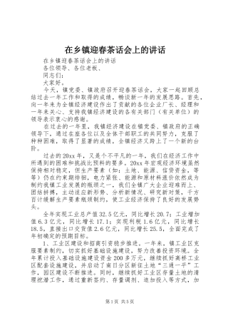 在乡镇迎春茶话会上的讲话