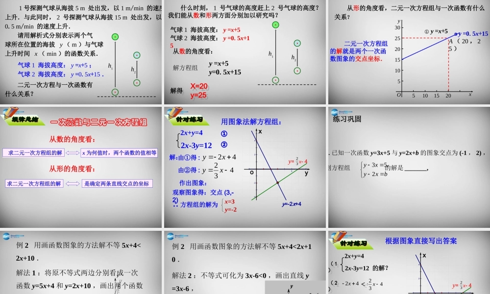 八年级数学下册 19.2.3 一次函数与方程、不等式(第1课时)课件 (新版)新人教版 课件
