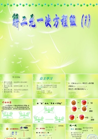 中学七年级数学下册(用代入法解二元一次方程组)课件 (新版)新人教版 课件
