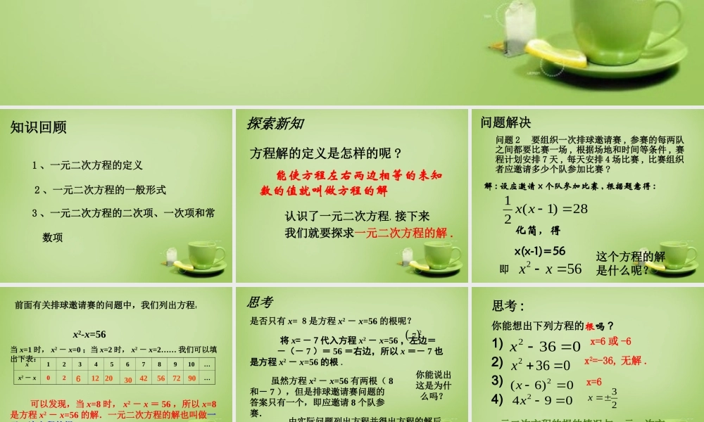 九年级数学上册 211 一元二次方程(第2课时)课件 (新版)新人教版 课件