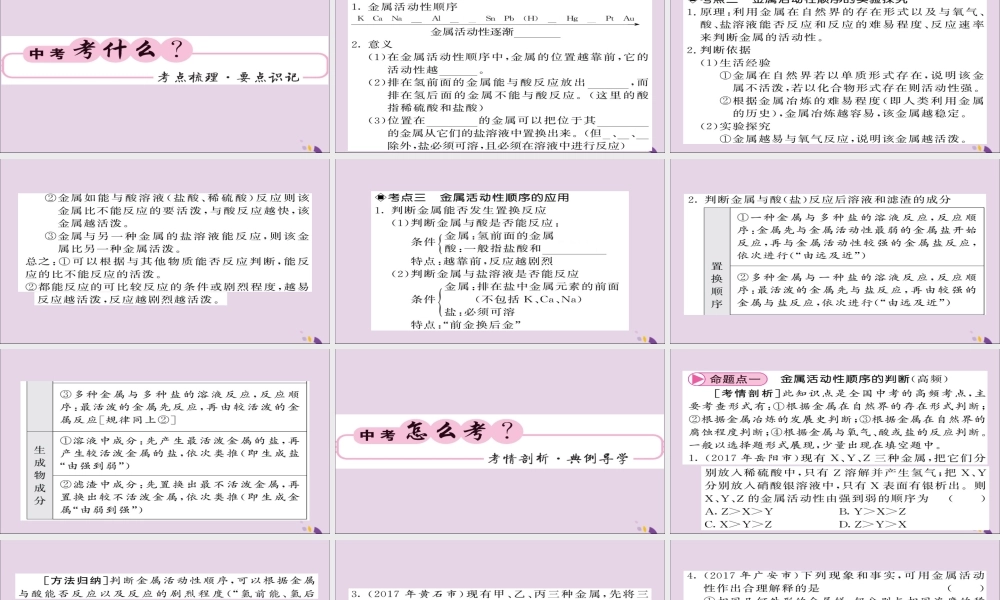 中考化学总复习 第一轮复习 系统梳理 夯基固本 第15讲 金属活动性顺序的实验探究及应用课件
