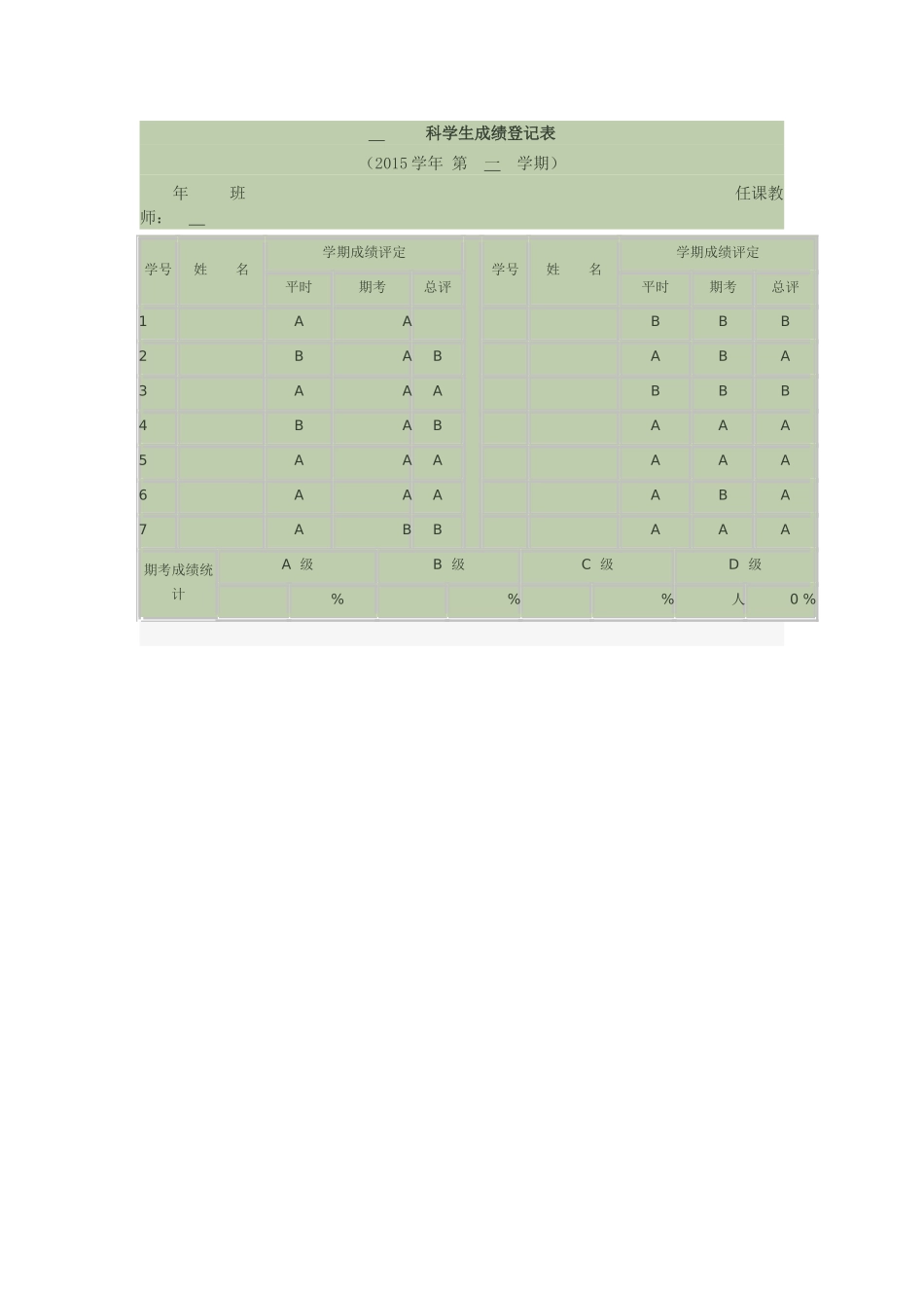()科学生成绩登记表_第1页