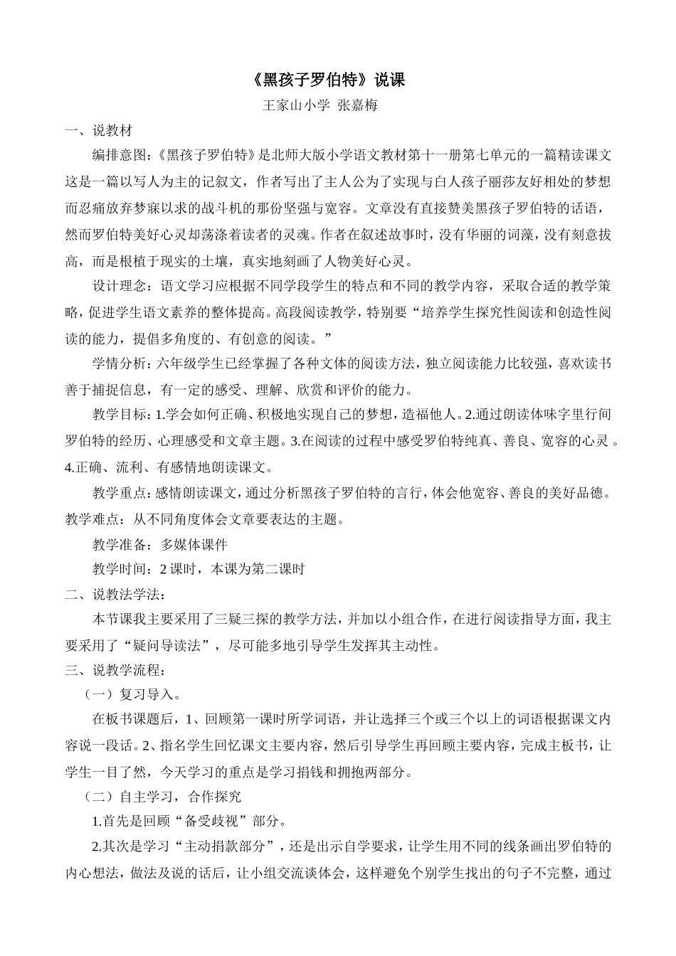 黑孩子罗伯特说课材料_第1页