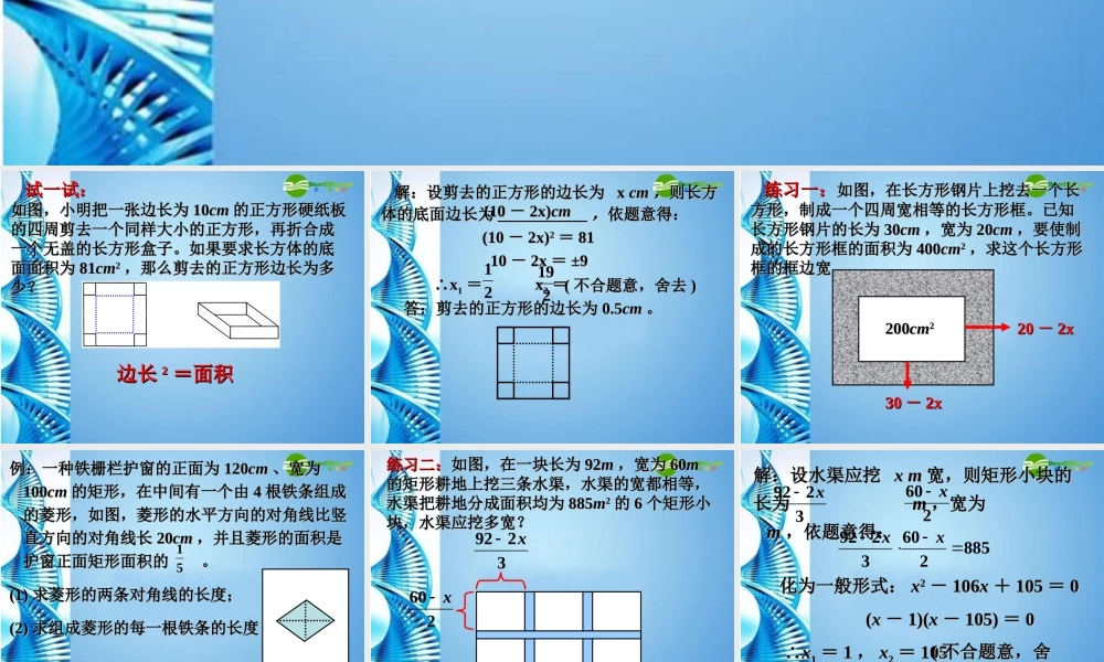 九年级数学上册 (一元二次方程的应用——面积问题)课件 湘教版 课件