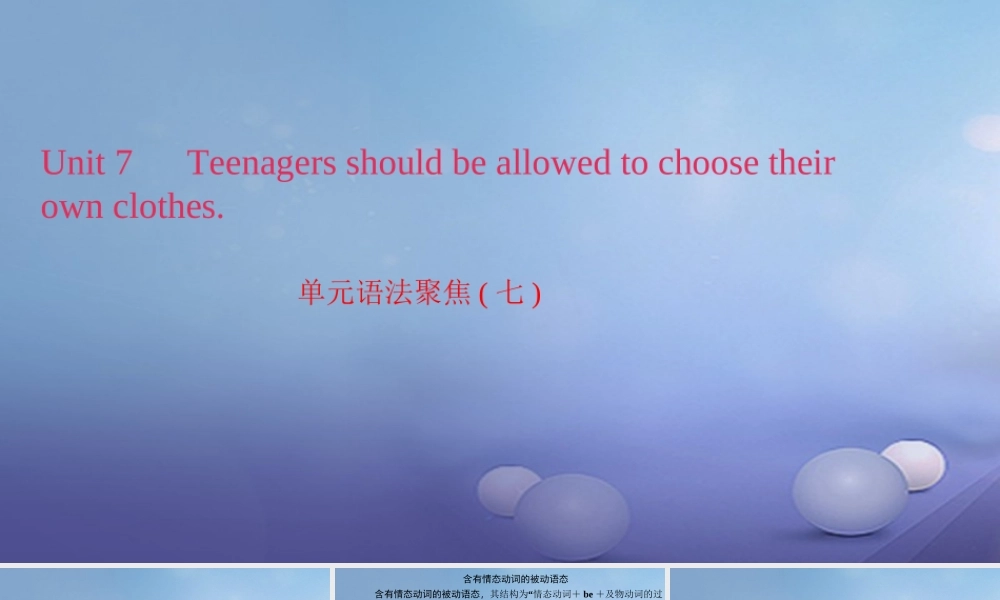 九年级英语全册 Unit 7 Teenagers should be allowed to choose their own clothes语法聚焦(七)习题课件 (新版)人教新目标版 课件
