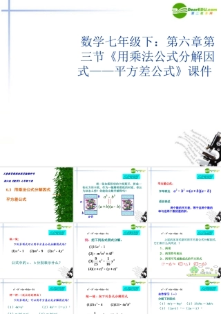 七年级数学下册 第六章第三节(用乘法公式分解因式——平方差公式)课件 浙教版 课件