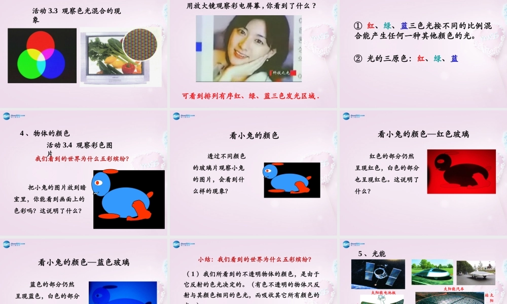 八年级物理上册 第三章 第一节 光的色彩 颜色课件 苏科版 课件