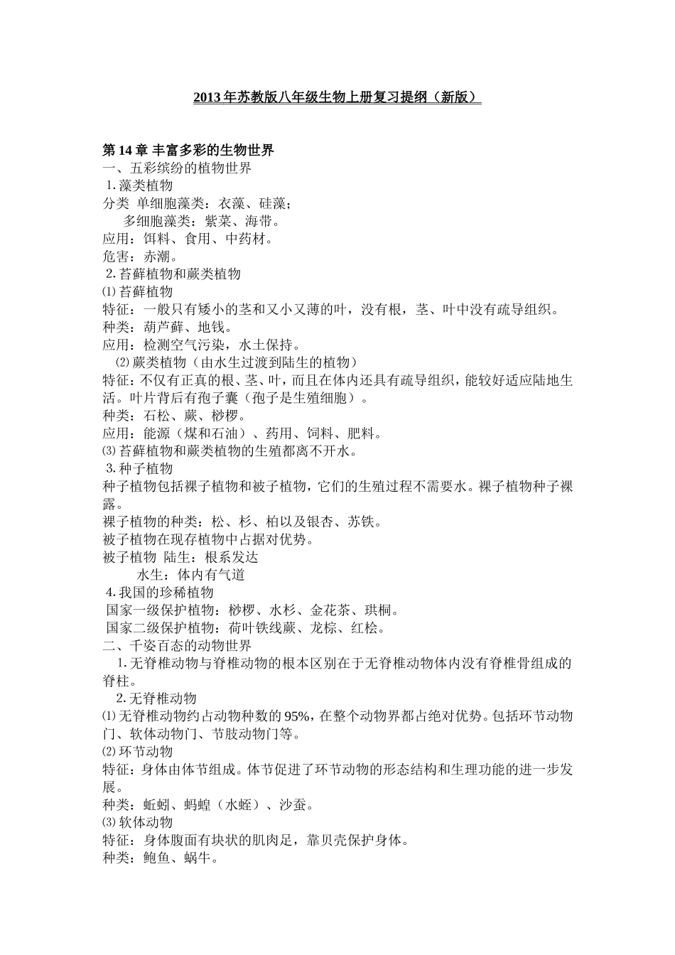 2013年苏教版八年级生物上册复习提纲(新版)_第1页