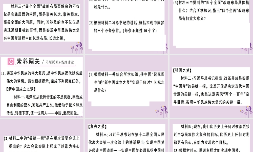 春八年级历史下册 第三单元 中国特色社会主义道路 第11课 为实现中国梦而努力奋斗同步训练课件 新人教版 课件