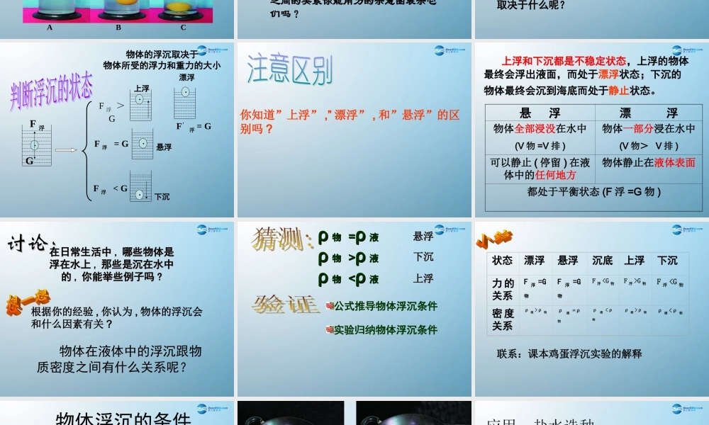 八年级科学上册 物体的浮沉条件课件 浙教版 课件