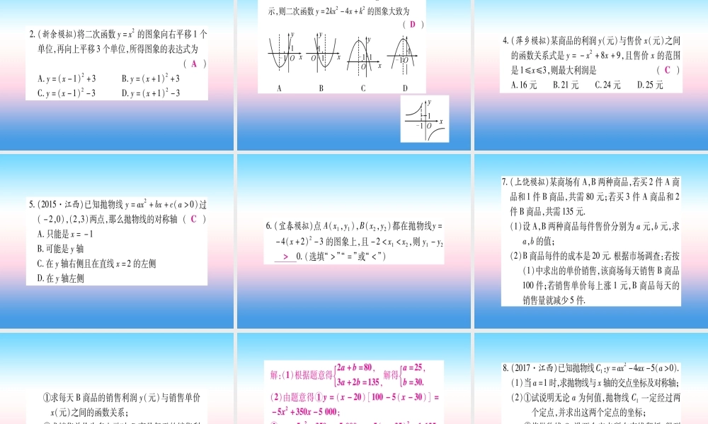 九年级数学下册 第2章 二次函数重热点突破、真题体验、本章方法、易错总结课堂导练课件(含中考真题)(新版)北师大版 课件