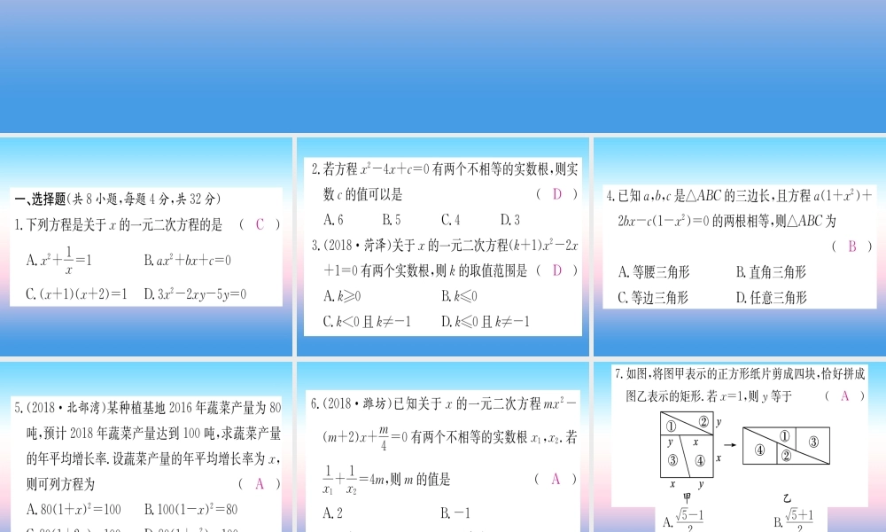 九年级数学下册 寒假作业(一)一元一次方程课堂导练课件(含中考真题)(新版)新人教版 课件