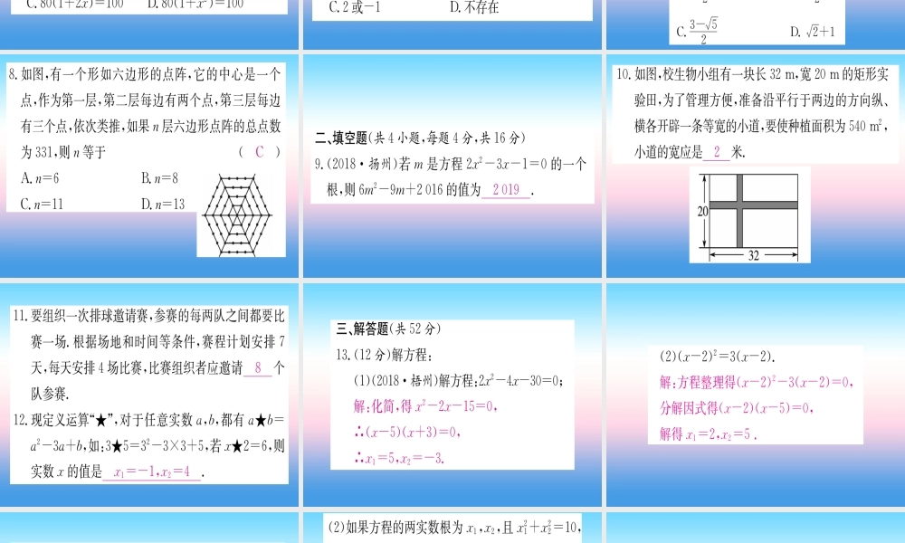 九年级数学下册 寒假作业(一)一元一次方程课堂导练课件(含中考真题)(新版)新人教版 课件