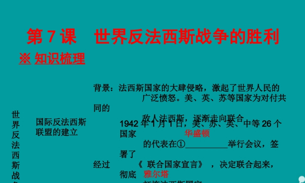 九年级历史下册 第7课 世界反法西斯战争的胜利课件 新人教版 课件