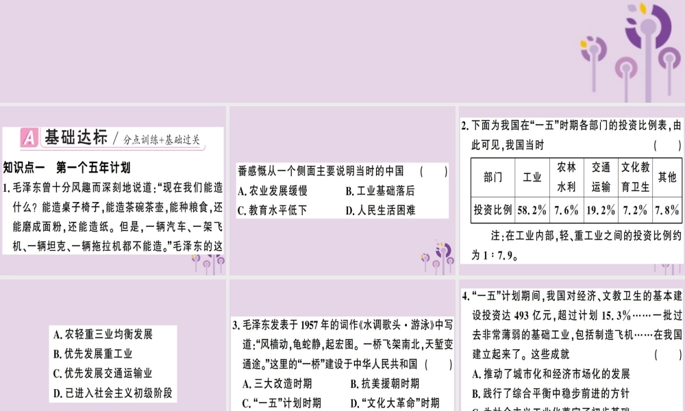 春八年级历史下册 第二单元 社会主义制度的建立与社会主义建设的探索 第4课 工业化的起步和人民代表大会制度的确立同步训练课件 新人教版 课件