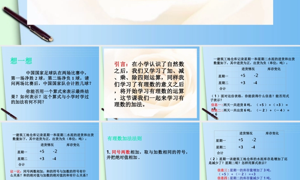 七年级数学上册(2.1有理数的加法1)课件 浙教版 课件