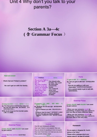 八年级英语下册 Unit 4 Why don t you talk to your parents Period 2课件 (新版)人教新目标版 课件