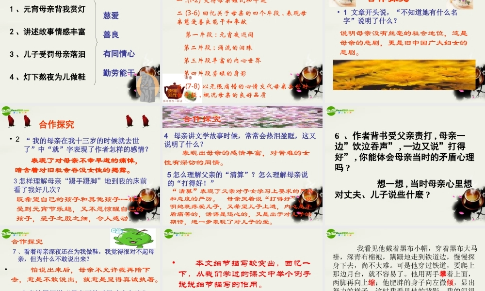 八年级语文上册(我的母亲)课件2 苏教版 课件