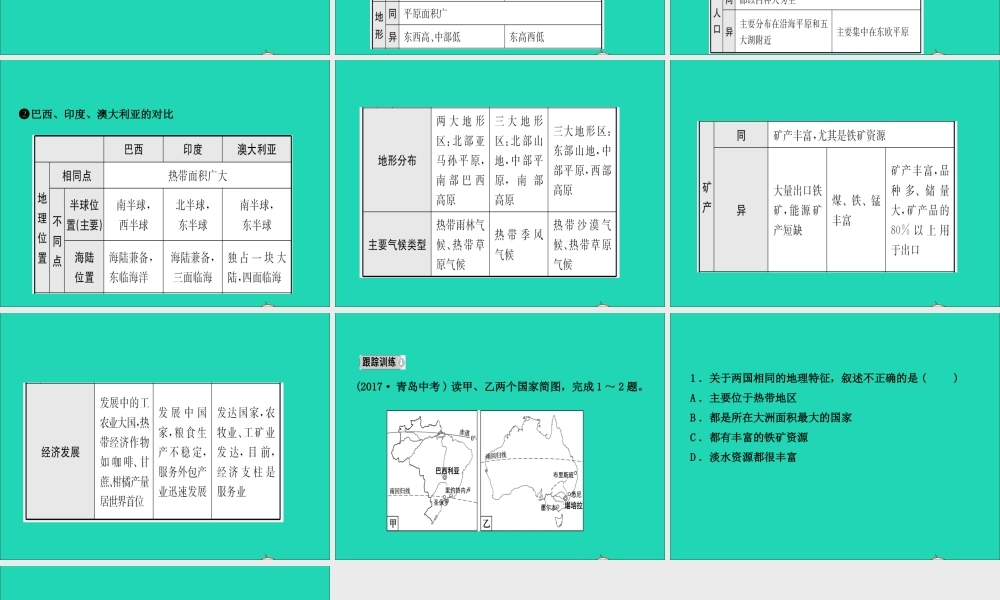 中考地理复习 六下 第九章 西半球的国家课件 鲁教版 课件