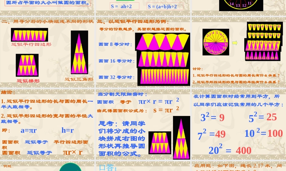 （北师大版）六年级数学上册课件圆的面积7
